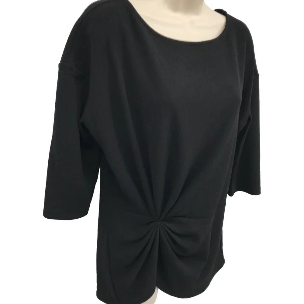 Vince Camuto Womens Black Ruched Side 3/4 Sleeve Round Neck Blouse Size S - Picture 2 of 6